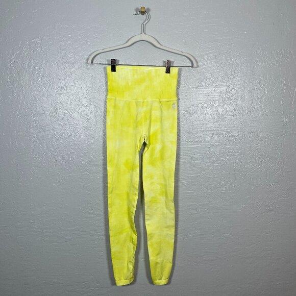 FP Movement by Free People Pants - Free People Movement Women XS/ S Yellow White Tie Dye Good Karma Legging Workout
